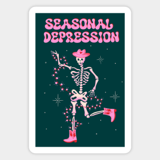 Seasonal Depression xmas art, Dancing skeleton in cowboy boots Christmas illustration Magnet